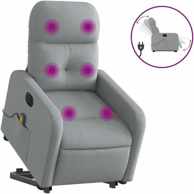 Alt view image 2 of 5 - vidaXL Electric Stand up Massage Recliner Chair Power Lift Light Gray Fabric
