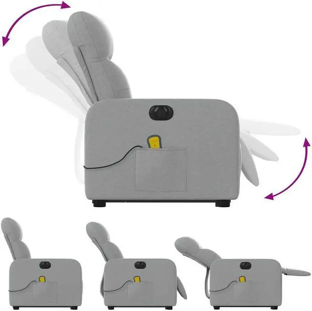Alt view image 5 of 5 - vidaXL Electric Stand up Massage Recliner Chair Power Lift Light Gray Fabric
