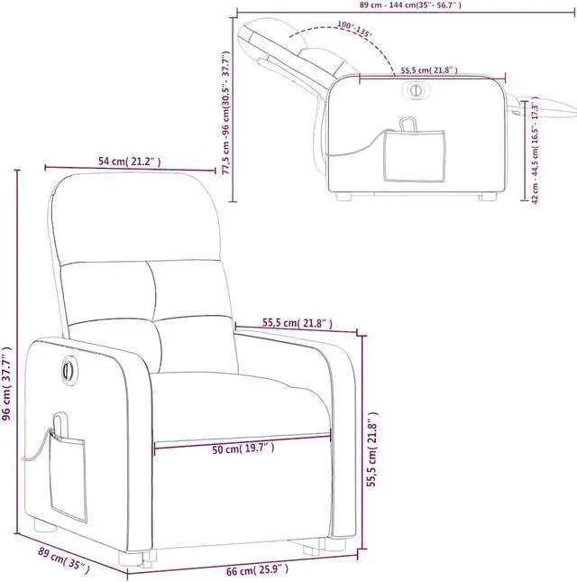 Alt view image 3 of 5 - vidaXL Electric Stand up Massage Recliner Chair Power Lift Light Gray Fabric