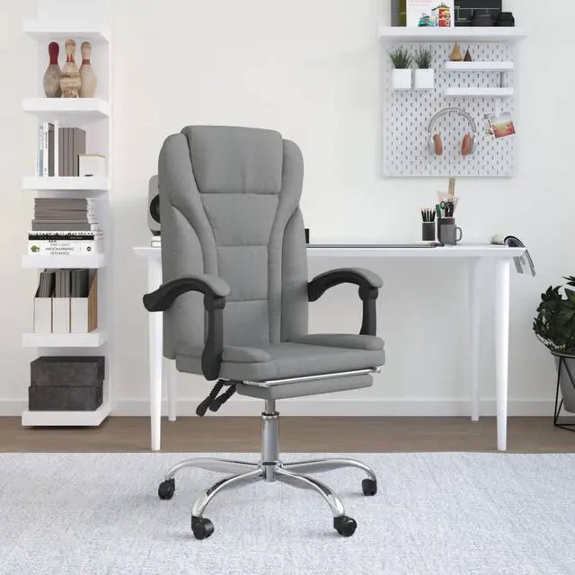 Alt view image 4 of 10 - vidaXL Reclining Office Chair Light Gray Fabric