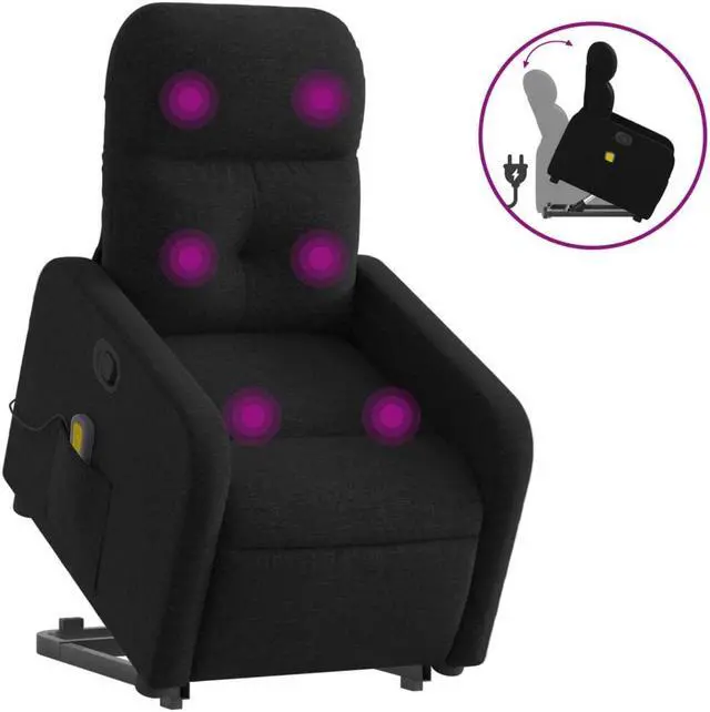 Alt view image 2 of 5 - vidaXL Stand up Massage Recliner Chair Power Lift Push Armchair Black Fabric