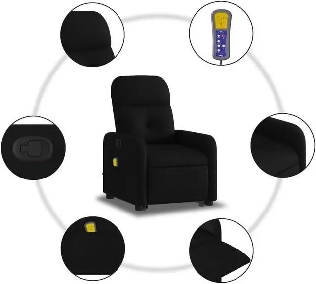 Alt view image 5 of 5 - vidaXL Stand up Massage Recliner Chair Power Lift Push Armchair Black Fabric