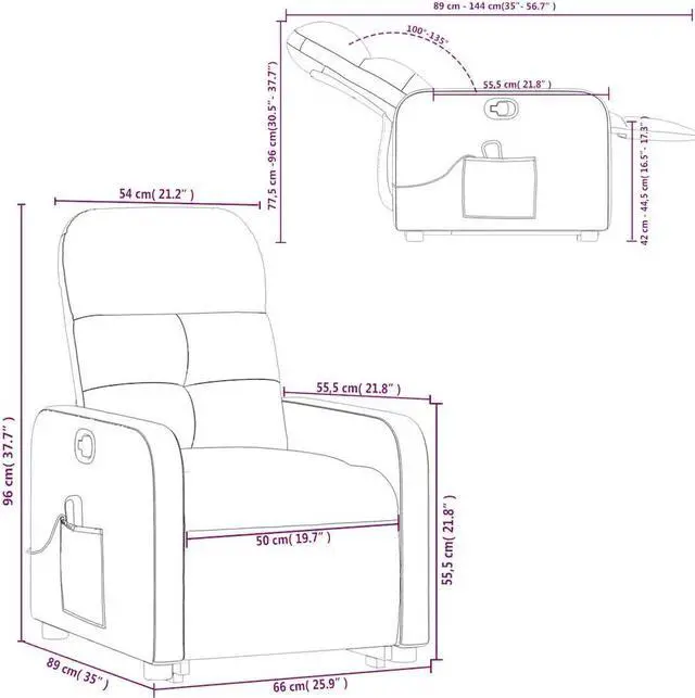Alt view image 3 of 5 - vidaXL Stand up Massage Recliner Chair Power Lift Push Armchair Black Fabric