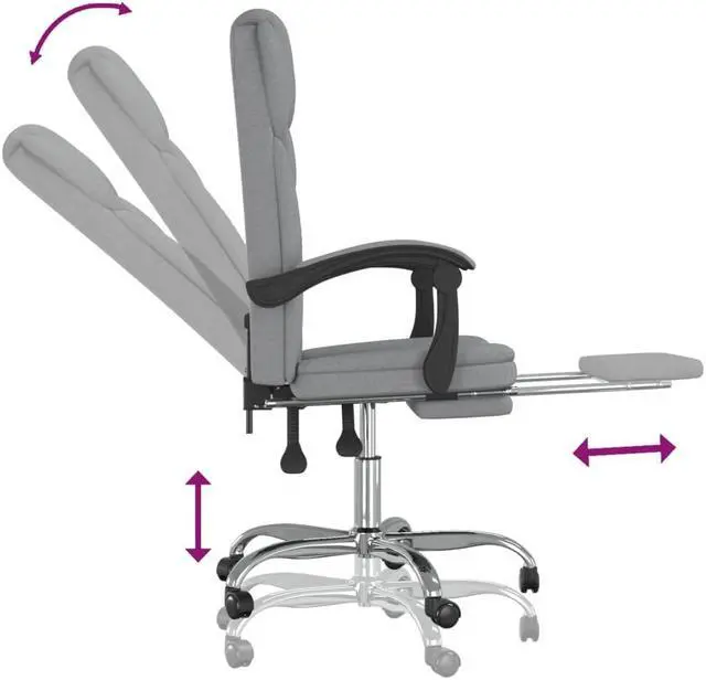 Alt view image 6 of 10 - vidaXL Reclining Office Chair Light Gray Fabric