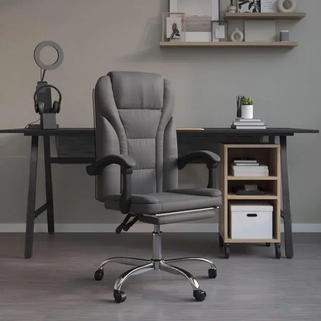 Alt view image 4 of 10 - vidaXL Reclining Office Chair Gray Faux Leather