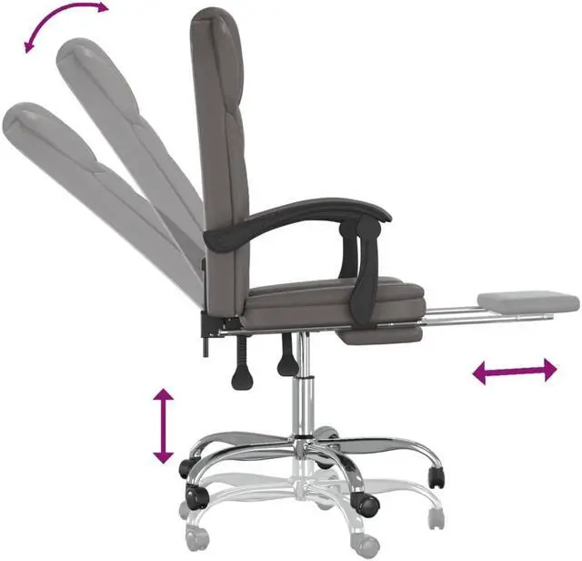 Alt view image 6 of 10 - vidaXL Reclining Office Chair Gray Faux Leather