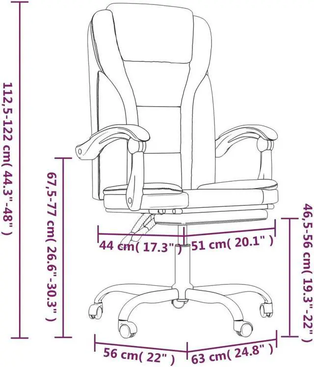 Alt view image 7 of 10 - vidaXL Reclining Office Chair Gray Faux Leather