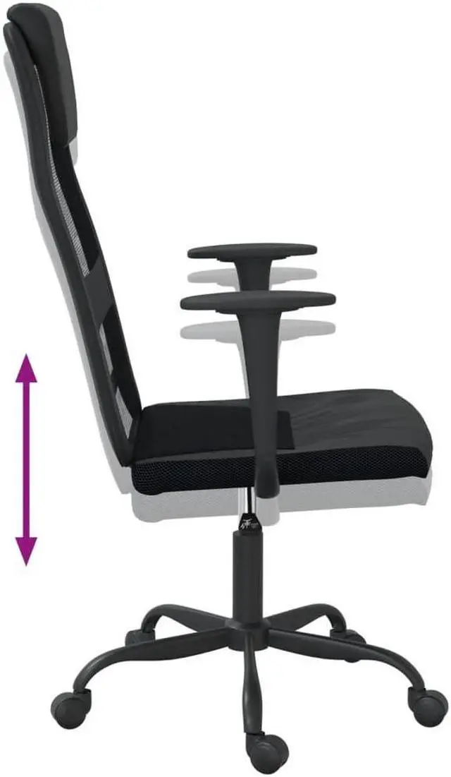 Alt view image 3 of 6 - vidaXL Office Chair Height Adjustable Seat Black Mesh Fabric and Faux Leather