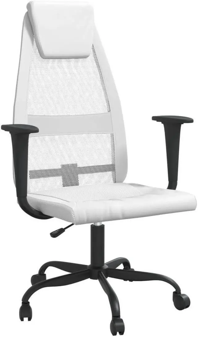 Alt view image 2 of 7 - vidaXL Office Chair Height Adjustable Seat White Mesh Fabric and Faux Leather