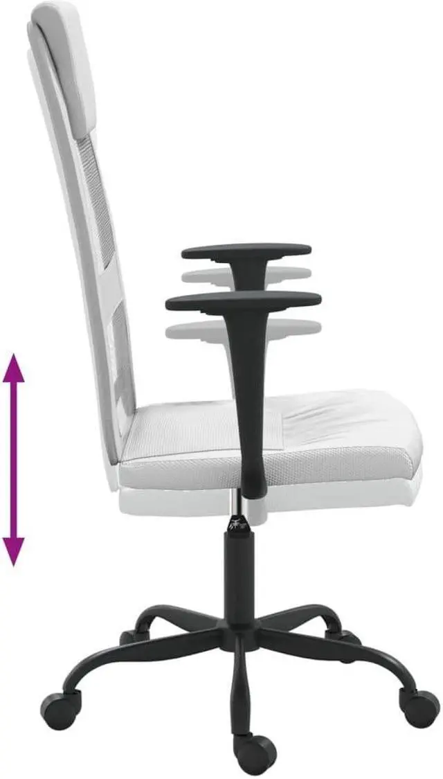Alt view image 6 of 7 - vidaXL Office Chair Height Adjustable Seat White Mesh Fabric and Faux Leather