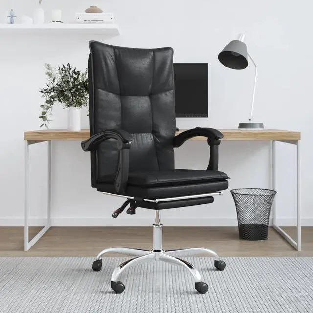 Alt view image 3 of 9 - vidaXL Reclining Office Chair Black Faux Leather