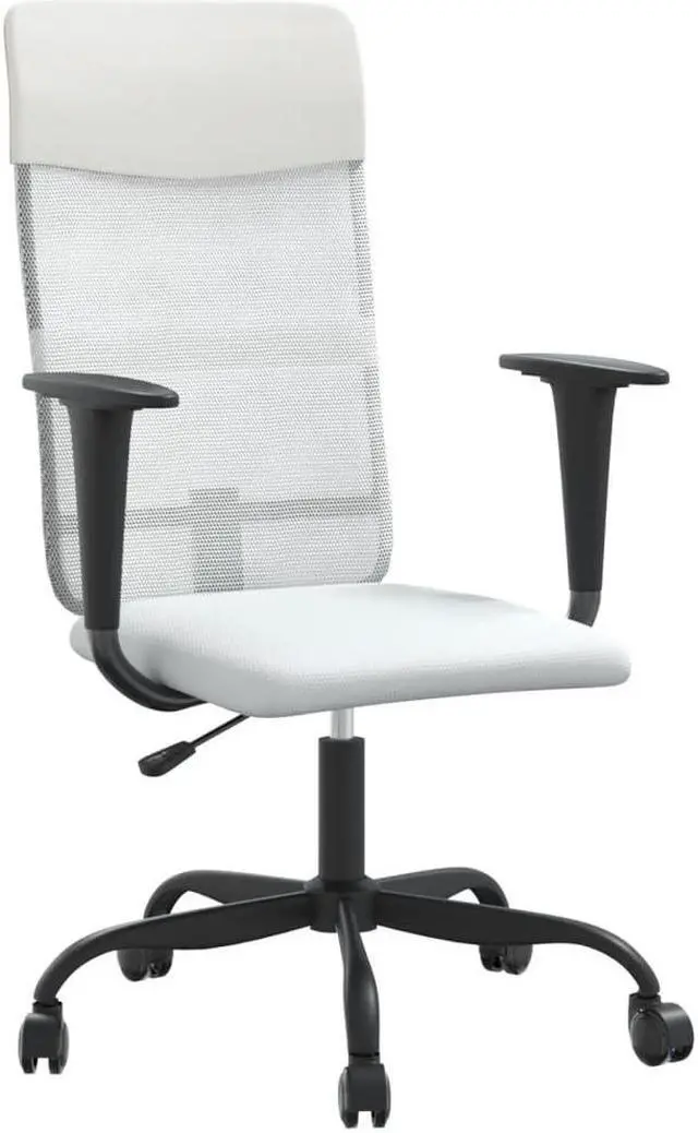 Alt view image 2 of 7 - vidaXL Office Chair Height Adjustable Seat White Mesh Fabric and Faux Leather