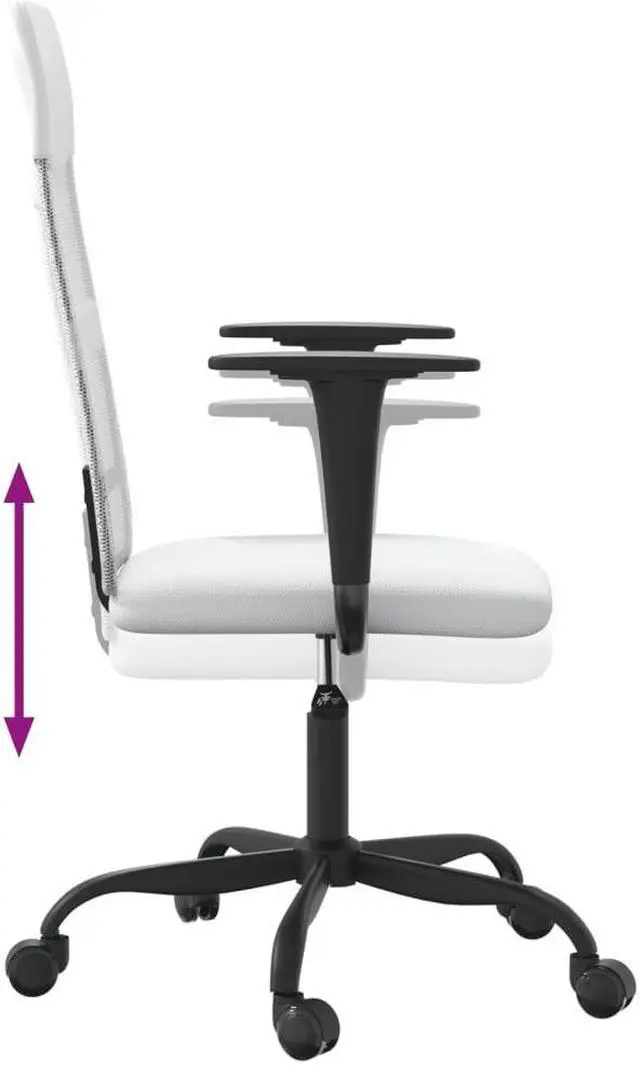 Alt view image 3 of 7 - vidaXL Office Chair Height Adjustable Seat White Mesh Fabric and Faux Leather
