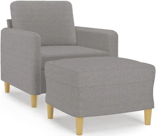 Alt view image 2 of 6 - vidaXL Couch Living Room Single Sofa Chair with Footstool Light Gray Fabric