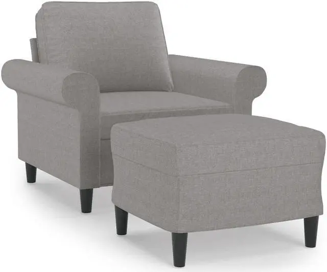 Alt view image 2 of 6 - vidaXL Couch Living Room Single Sofa Chair with Footstool Light Gray Fabric