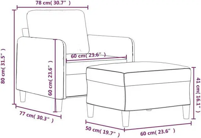Alt view image 6 of 6 - vidaXL Couch Living Room Single Sofa Chair with Footstool Light Gray Fabric