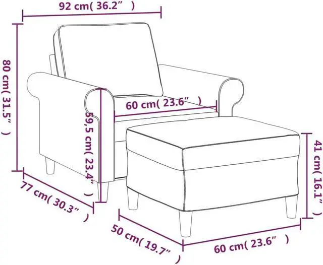 Alt view image 6 of 6 - vidaXL Couch Living Room Single Sofa Chair with Footstool Light Gray Fabric