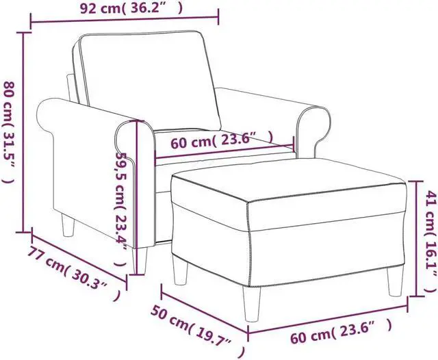Alt view image 4 of 6 - vidaXL Couch Living Room Single Sofa Chair with Footstool Light Gray Fabric