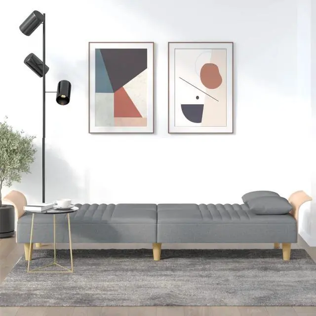 Alt view image 2 of 7 - vidaXL Sofa Bed Sleeper Sofa Couch Bed with Armrests Settee Light Gray Fabric