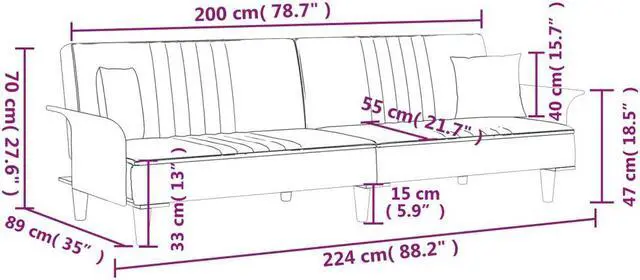 Alt view image 4 of 7 - vidaXL Sofa Bed Sleeper Sofa Couch Bed with Armrests Settee Light Gray Fabric