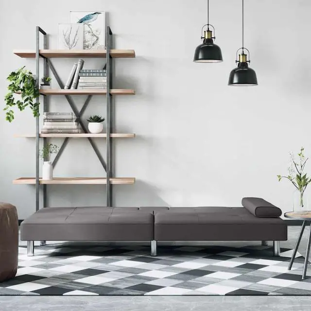 Alt view image 2 of 7 - vidaXL Sofa Bed Sleeper Sofa Couch Bed with Cup Holders Gray Faux Leather