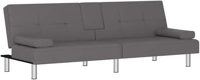 Alt view image 3 of 7 - vidaXL Sofa Bed Sleeper Sofa Couch Bed with Cup Holders Gray Faux Leather