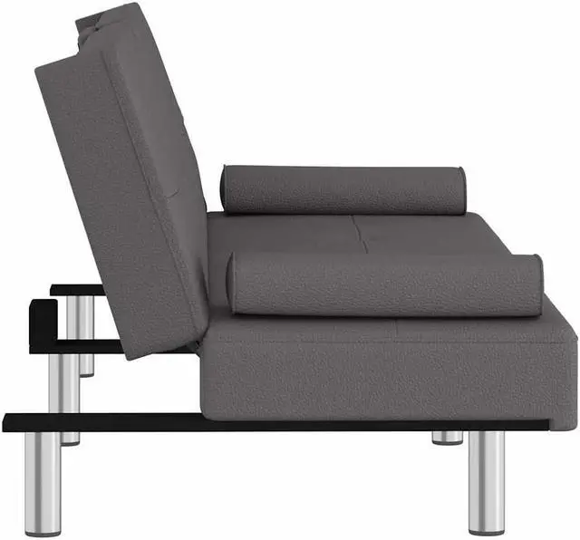 Alt view image 6 of 7 - vidaXL Sofa Bed Sleeper Sofa Couch Bed with Cup Holders Gray Faux Leather