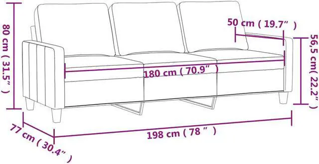 Alt view image 4 of 7 - vidaXL Sofa Accent Upholstered 3-Seater Couch Sofa for Living Room Black Fabric