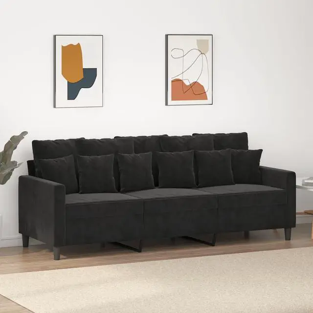 Main image of vidaXL Sofa Accent Upholstered 3-Seater Couch Sofa for Living Room Black Velvet