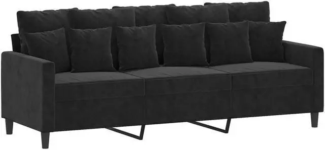 Alt view image 2 of 7 - vidaXL Sofa Accent Upholstered 3-Seater Couch Sofa for Living Room Black Velvet
