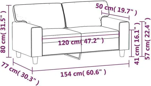 Alt view image 4 of 7 - vidaXL Sofa Accent Loveseat Couch Settee 2 Seater Sofa Black Faux Leather