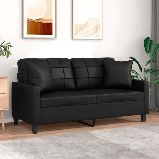 Main image of vidaXL Sofa Loveseat Couch Sofa Settee with Throw Pillows Black Faux Leather