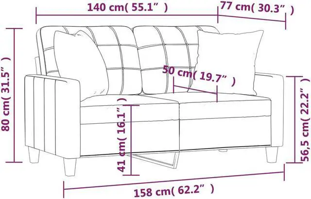 Alt view image 4 of 6 - vidaXL Sofa Loveseat Couch Sofa Settee with Throw Pillows Black Faux Leather