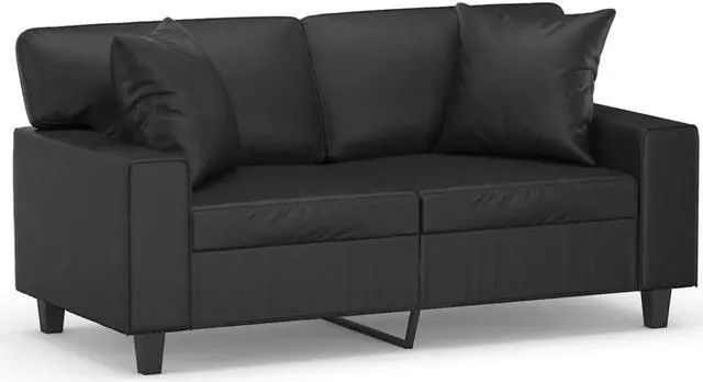 Alt view image 2 of 6 - vidaXL 2-Seater Sofa with Throw Pillows Accent Loveseat Couch Black Faux Leather