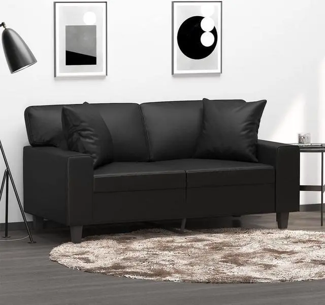 Main image of vidaXL 2-Seater Sofa with Throw Pillows Accent Loveseat Couch Black Faux Leather