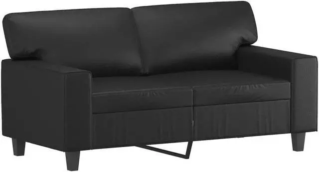 Alt view image 3 of 6 - vidaXL 2-Seater Sofa with Throw Pillows Accent Loveseat Couch Black Faux Leather
