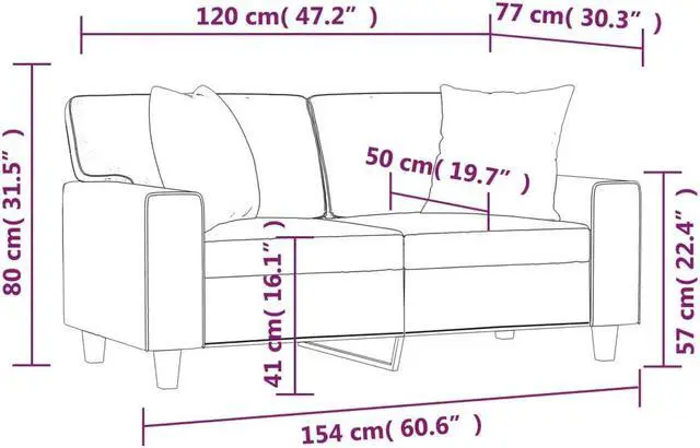 Alt view image 4 of 6 - vidaXL 2-Seater Sofa with Throw Pillows Accent Loveseat Couch Black Faux Leather