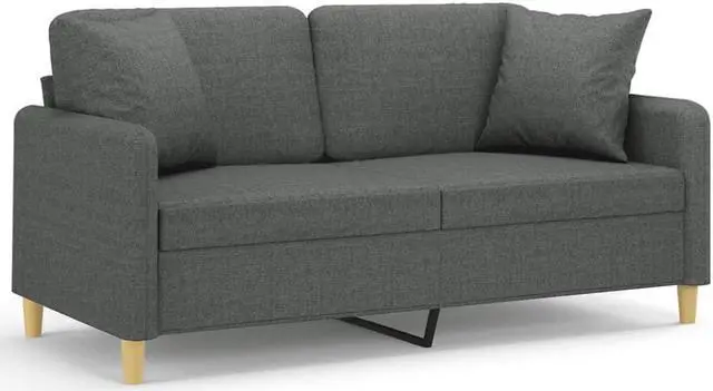 Alt view image 2 of 6 - vidaXL 2-Seater Sofa with Throw Pillows Accent Loveseat Couch Dark Gray Fabric