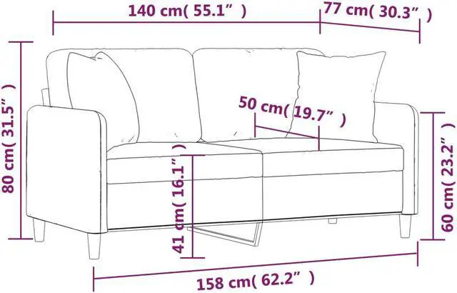 Alt view image 4 of 6 - vidaXL 2-Seater Sofa with Throw Pillows Accent Loveseat Couch Dark Gray Fabric