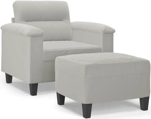 Alt view image 2 of 6 - vidaXL Sofa Chair Single Sofa Chair with Footstool Light Gray Microfiber Fabric