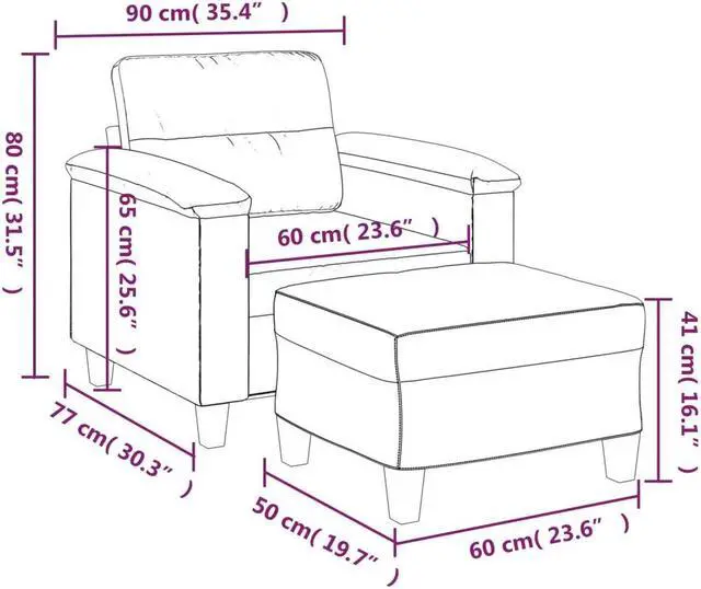 Alt view image 4 of 6 - vidaXL Sofa Chair Single Sofa Chair with Footstool Light Gray Microfiber Fabric