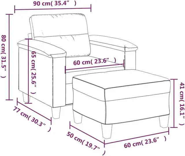 Alt view image 6 of 6 - vidaXL Sofa Chair Single Sofa Chair with Footstool Light Gray Microfiber Fabric