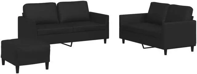 Alt view image 2 of 6 - vidaXL Sofa Set with Cushions Accent Loveseat Couch 3 Piece Black Faux Leather