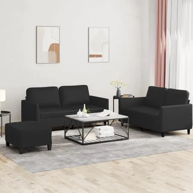 Main image of vidaXL Sofa Set with Cushions Accent Loveseat Couch 3 Piece Black Faux Leather