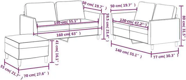 Alt view image 4 of 6 - vidaXL Sofa Set with Cushions Accent Loveseat Couch 3 Piece Black Faux Leather