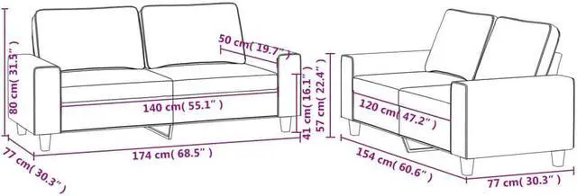 Alt view image 6 of 6 - vidaXL Sofa Set Accent Loveseat Couch Settee Armchair 2 Piece Black Fabric