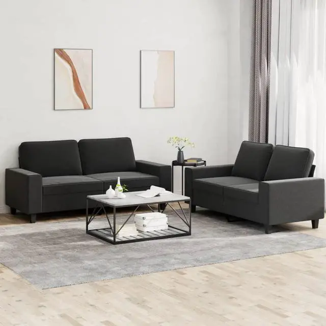 Main image of vidaXL Sofa Set Accent Loveseat Couch Settee Armchair 2 Piece Black Fabric