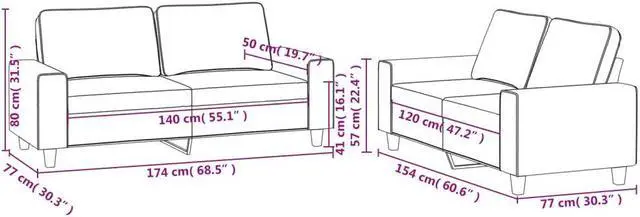 Alt view image 4 of 6 - vidaXL Sofa Set Accent Loveseat Couch Settee Armchair 2 Piece Black Fabric
