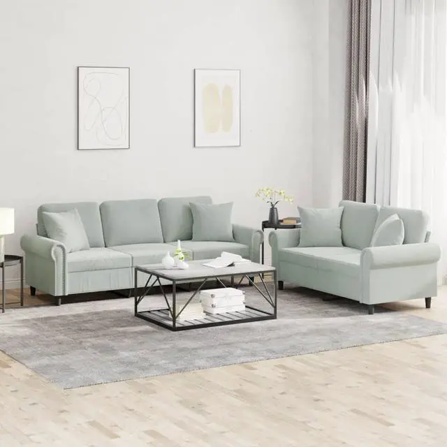 Main image of vidaXL Sofa Set with Pillows Loveseat Couch Armchair 2 Piece Light Gray Velvet
