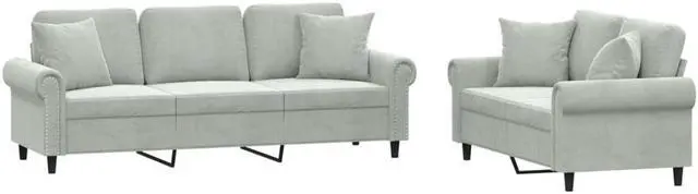 Alt view image 2 of 6 - vidaXL Sofa Set with Pillows Loveseat Couch Armchair 2 Piece Light Gray Velvet